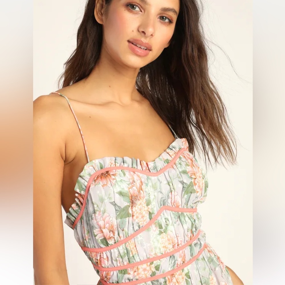 Floral Ruffle Dress with Pink Accents